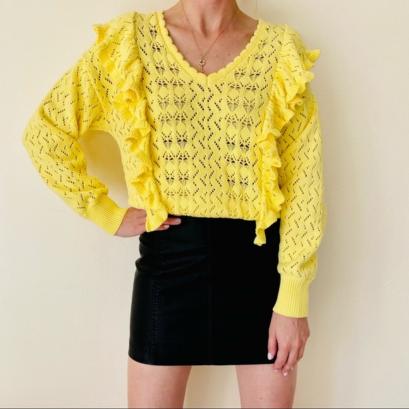 New Marc New York Ruffle Shoulder Cable Knit cotton pullover Sweater - Picture 2 of 9